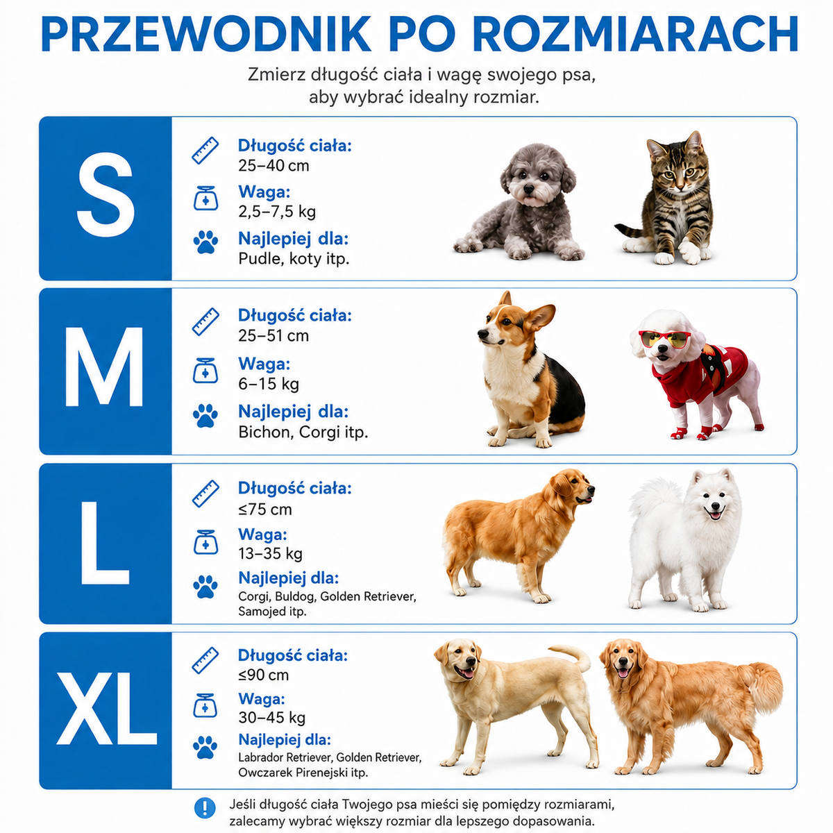 Przewodnik po rozmiarach S, M, L, XL